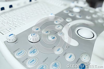 Ultrasound scanner and buttons closeup. Ultrasound sensors Stock Photo