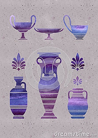 Ultraviolet Greek vases Stock Photo