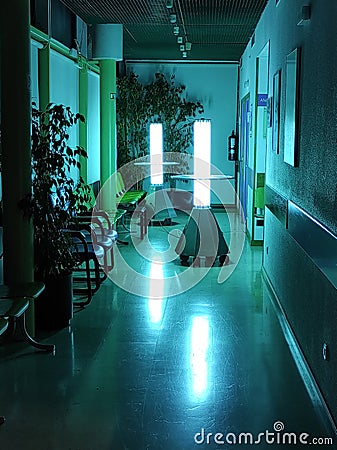 Ultraviolet light disinfection of hospital waiting rooms Stock Photo