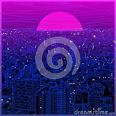 Cityscape ultraviolet lineart in low poly design Vector Illustration