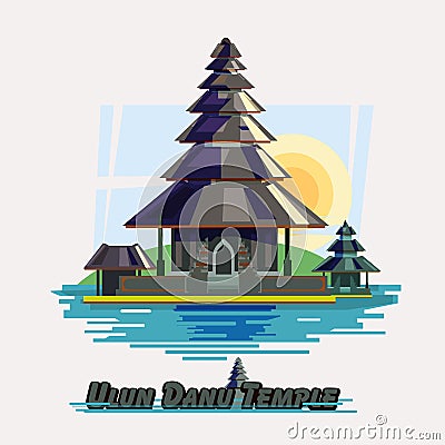 The Ulun Danau Temple, Bali, Indonesia - vector Cartoon Illustration