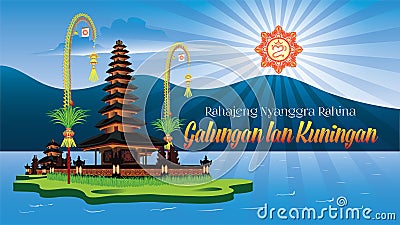 Balinese Hindu Holiday Greeting Card Rahajeng Nyanggra Rahina Galungan Lan Kuningan Means Happy Galungan And Kuningan Vector Illustration