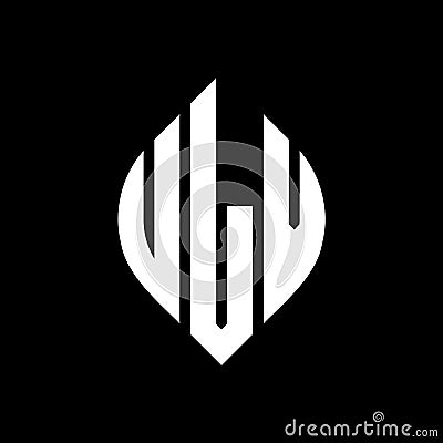 ULV circle letter logo design with circle and ellipse shape. ULV ellipse letters with typographic style. The three initials form a Vector Illustration