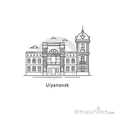 Ulyanovsk logo isolated on white background. Ulyanovsk s landmark line vector illustration. Traveling to Russia cities Vector Illustration