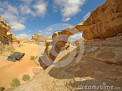 The Um Fruth Rock Bridge, Wadi Rum desert, Jordan Stock Photo