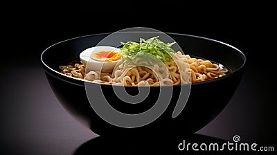 Umami Delights, A Taste of Japan's Finest in a Black Bowl of Ramen. Generative AI Stock Photo