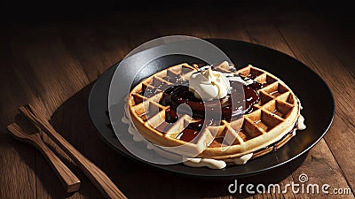 Umami Elegance Soy Sauce Drizzled Waffle in Oil Painting.AI Generated Stock Photo
