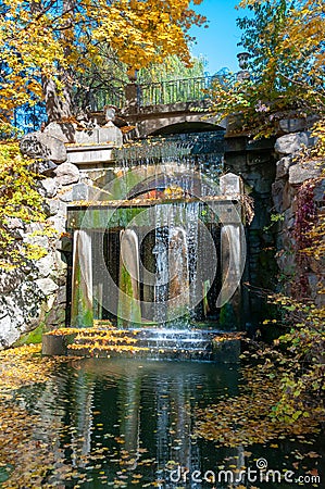 Grotto of Thetis with a statue of Venus de Medici in Sofiyivka park in Uman, Ukraine Editorial Stock Photo