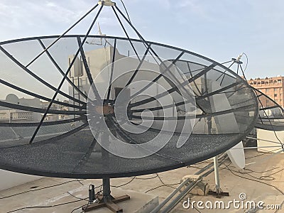 Umbrella antennas radiate vertically polarized ground waves in an omnidirectional radiation pattern and which is fixed in terrace Stock Photo