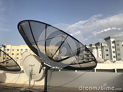 Umbrella antennas radiate vertically polarized ground waves in an omnidirectional radiation pattern and which is fixed in terrace Stock Photo