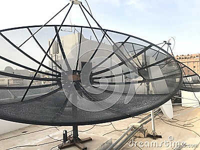 Umbrella antennas radiate vertically polarized ground waves in an omnidirectional radiation pattern and which is fixed in terrace Stock Photo