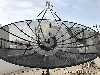 Umbrella antennas radiate vertically polarized ground waves in an omnidirectional radiation pattern and which is fixed in terrace Stock Photo