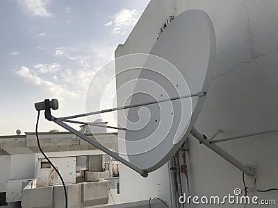 Umbrella antennas radiate vertically polarized ground waves in an omnidirectional radiation pattern and which is fixed in terrace Stock Photo