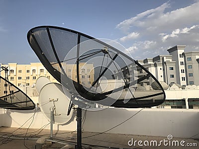 Umbrella antennas radiate vertically polarized ground waves in an omnidirectional radiation pattern and which is fixed in terrace Stock Photo