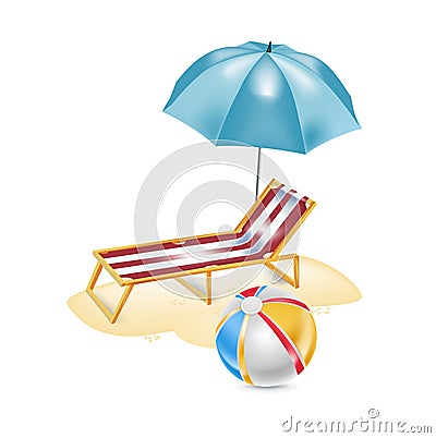 Umbrella with chair and beach ball Vector Illustration