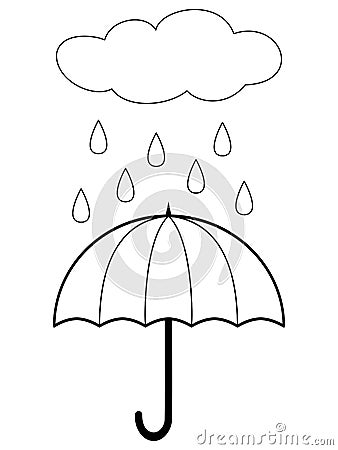 Umbrella and cloud with rain. Coloring book page for children. Vector illustration isolated on white Vector Illustration