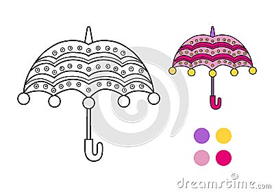 Umbrella coloring book with an example of coloring. Childish. Vector illustration Vector Illustration