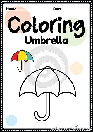 Umbrella coloring page picture worksheet for preschool, kindergarten & Montessori kids to practice coloring activities Stock Photo