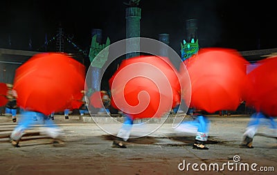 Umbrella dance: Fenghuang, Hunan Province, China Editorial Stock Photo
