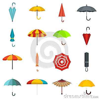 Umbrella icons set, flat style Vector Illustration