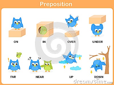 Preposition of motion for preschool Vector Illustration