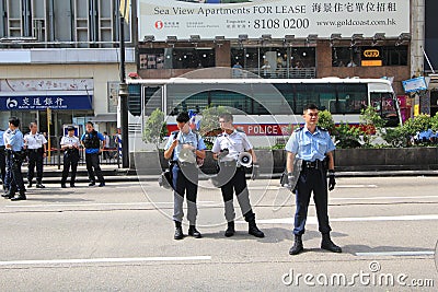 Infrastructure, car, police, profession, street, pedestrian, event, crowd, marching, official, officer, vehicle, public, transit, Editorial Stock Photo