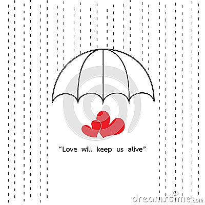 Umbrella protect rainy with two heart quotes Vector Illustration