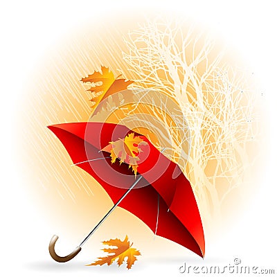 Umbrella and Rain. Autumn Icon Minimalistic Style Vector Illustration