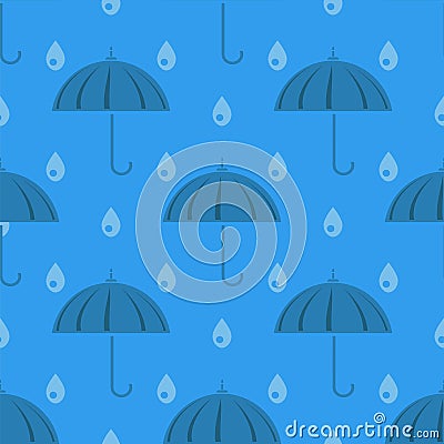 Umbrella and Rain Drops Seamless Pattern Vector Illustration