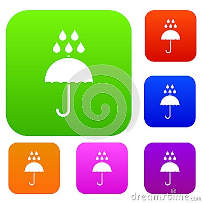 Umbrella and rain drops set collection Vector Illustration