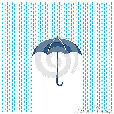 Umbrella with rain illustration. Rain water drops and umbrella. Vector Illustration