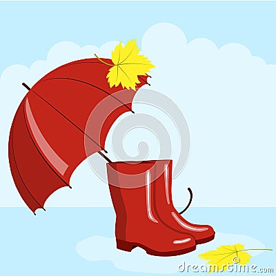 Umbrella and rubber boots Vector Illustration