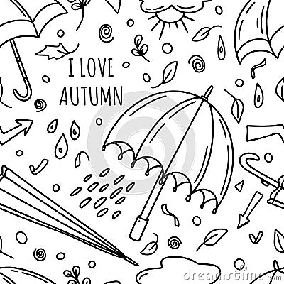 Umbrella seamless pattern with leaves and wording on background Vector Illustration