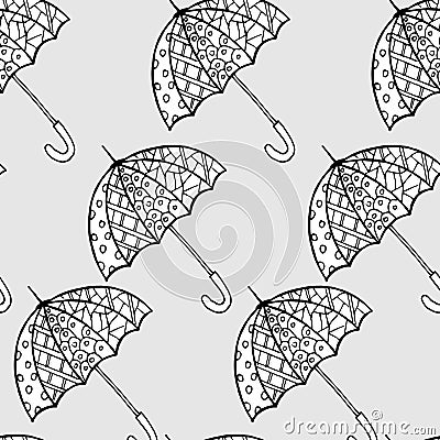 1722 umbrella, seamless pattern in monochrome, stylized umbrellas, anti-stress coloring Vector Illustration