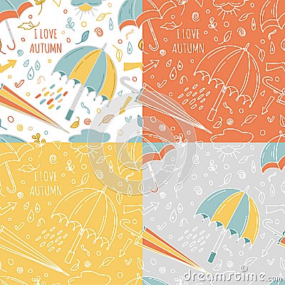 Umbrella seamless pattern set with colorful leaves and wording on background Vector Illustration