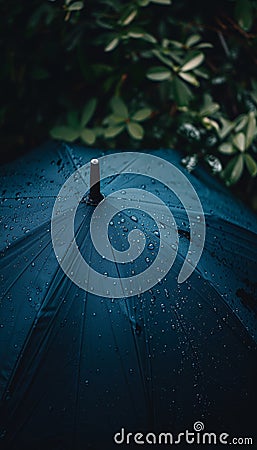 Umbrella sheltering from raindrops with ample space for text placement in rainy weather concept Stock Photo