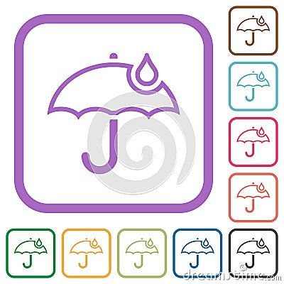 Umbrella with single raindrop outline simple icons Vector Illustration