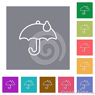 Umbrella with single raindrop outline square flat icons Vector Illustration