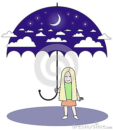 Umbrella sky night Vector Illustration