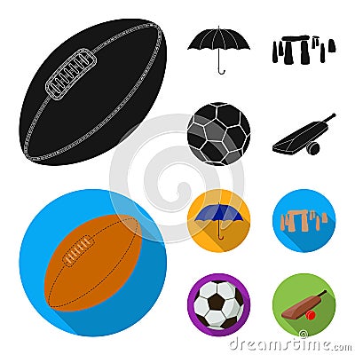 Umbrella, stone, ball, cricket .England country set collection icons in black,flat style vector symbol stock Vector Illustration