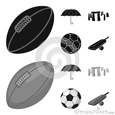 Umbrella, stone, ball, cricket .England country set collection icons in black,monochrome style vector symbol stock Vector Illustration