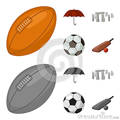 Umbrella, stone, ball, cricket .England country set collection icons in cartoon,monochrome style vector symbol stock Vector Illustration