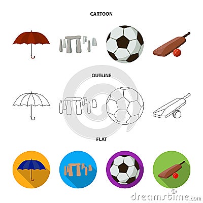 Umbrella, stone, ball, cricket .England country set collection icons in cartoon,outline,flat style vector symbol stock Vector Illustration