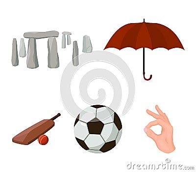 Umbrella, stone, ball, cricket .England country set collection icons in cartoon style vector symbol stock illustration Vector Illustration