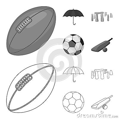 Umbrella, stone, ball, cricket .England country set collection icons in outline,monochrome style vector symbol stock Vector Illustration