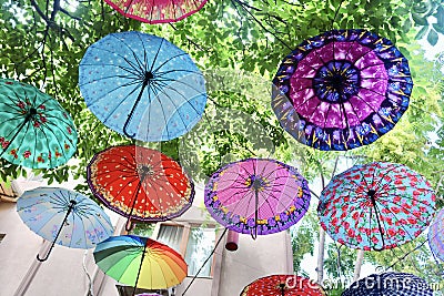 Umbrella decor in Kadikoy Stock Photo