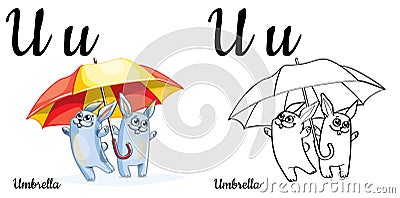 Umbrella. Vector alphabet letter U, coloring page Stock Photo