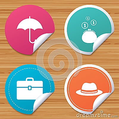 Umbrella, wallet and hat with case. Vector Illustration