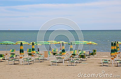 Umbrellas on the beach overlooking the sea Stock Photo