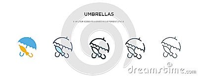 Umbrellas icon in different style vector illustration. two colored and black umbrellas vector icons designed in filled, outline, Vector Illustration